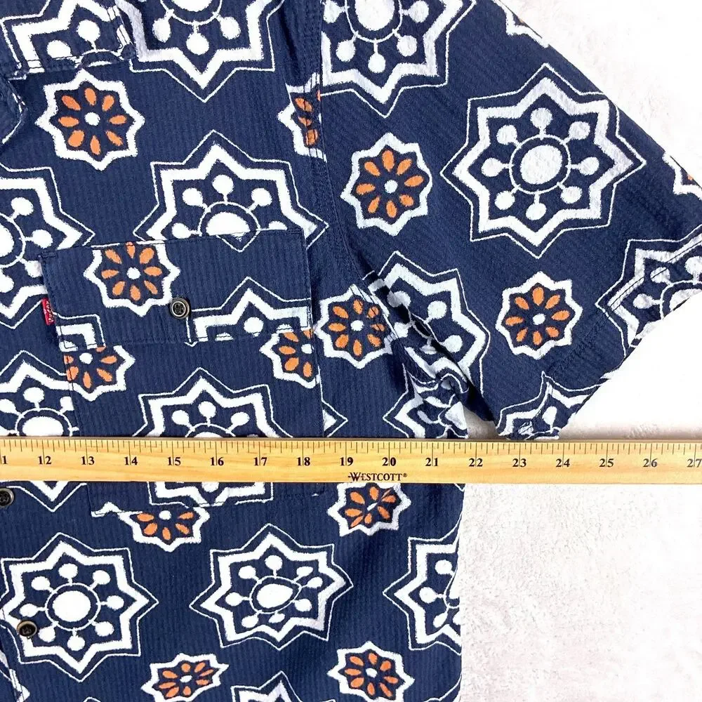 VTG Levis Skateboarding Collection Shirt Mens M Navy Geo Mandala AOP Skate Y2K